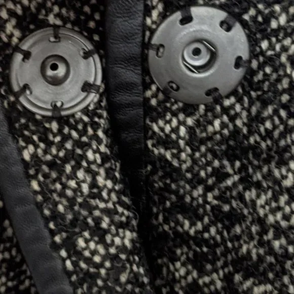 ⚜️ EILEEN FISHER ⚜️ sz L black tweed & leather lighter coat jacket transitional - Picture 10 of 11